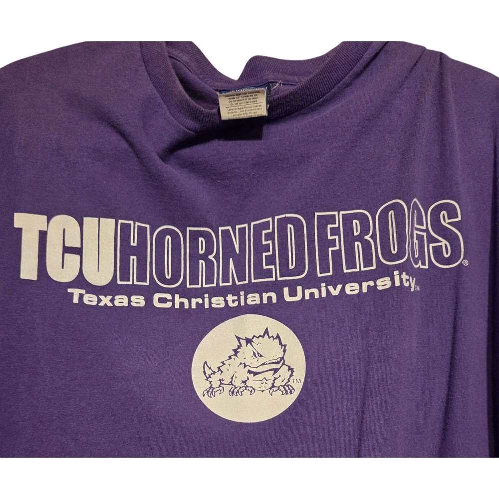 Vintage Champs Sports TCU Horned Frogs T-Shirt Mens Large Purple NCAA Tee